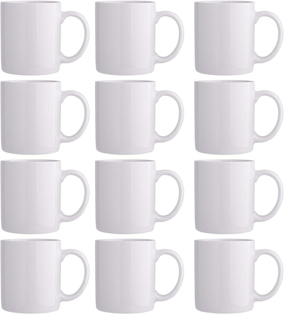 Tazas de café blancas apagadas de 12 OZ, tazas de cerámica con juego de 12, blancas1