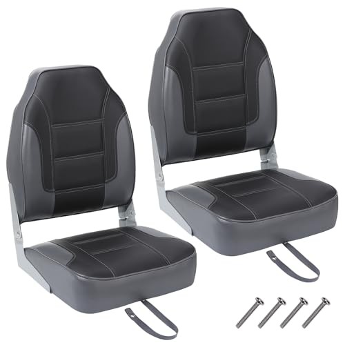 2 Pack High Back Folding Boat Seats in Grey and Black for Fishing Boats