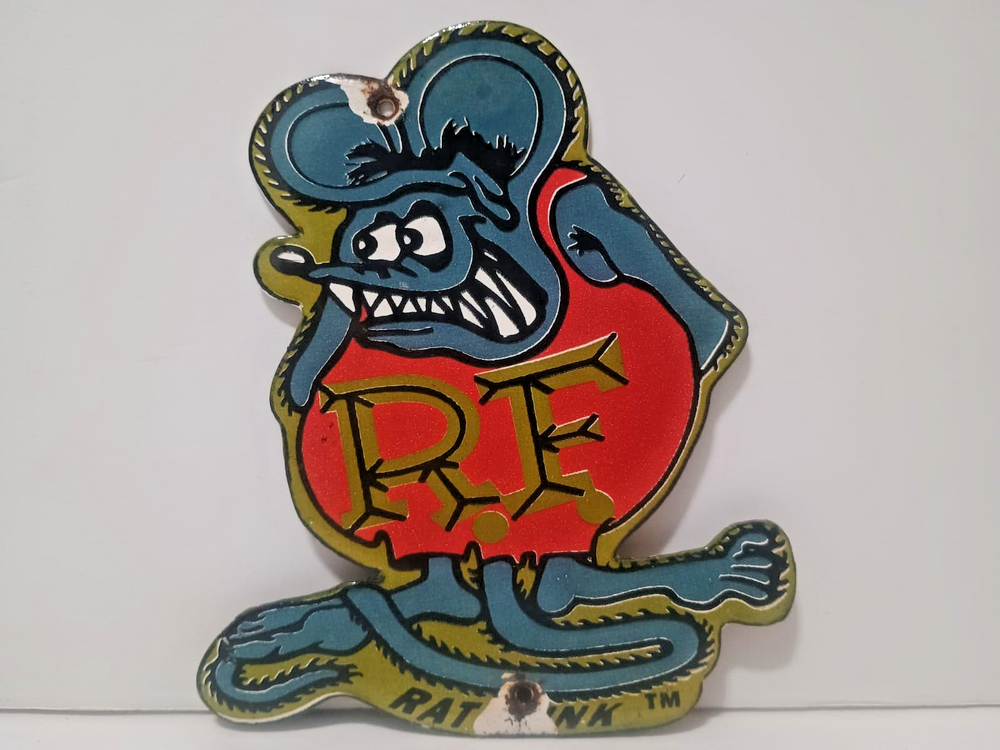 VINTAGE RAT FINK PORCELAIN ENAMEL METAL SIGN SIZE 6
