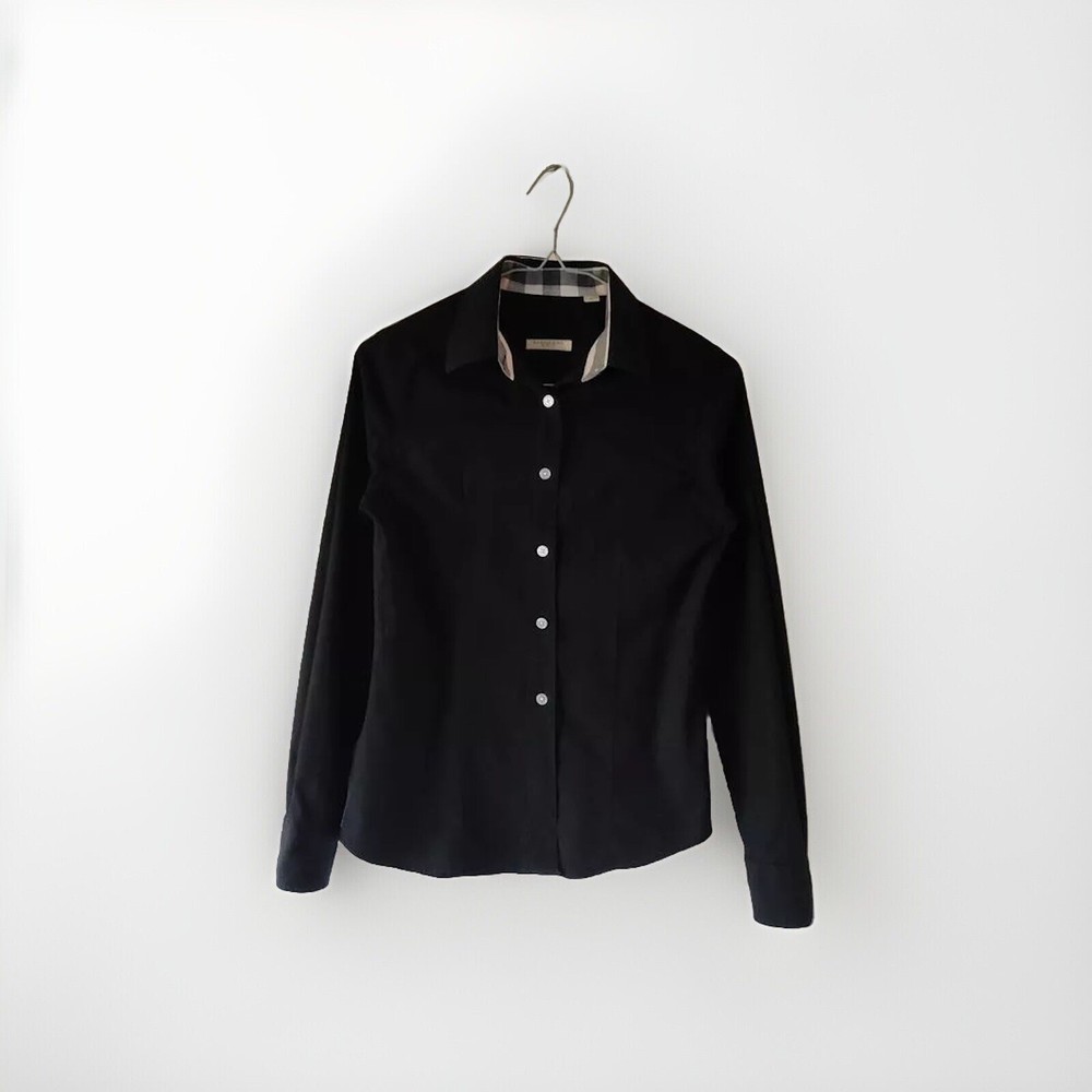 Burberry Brit Women Black Shirt Blouse Cotton Long Sleeves Size M