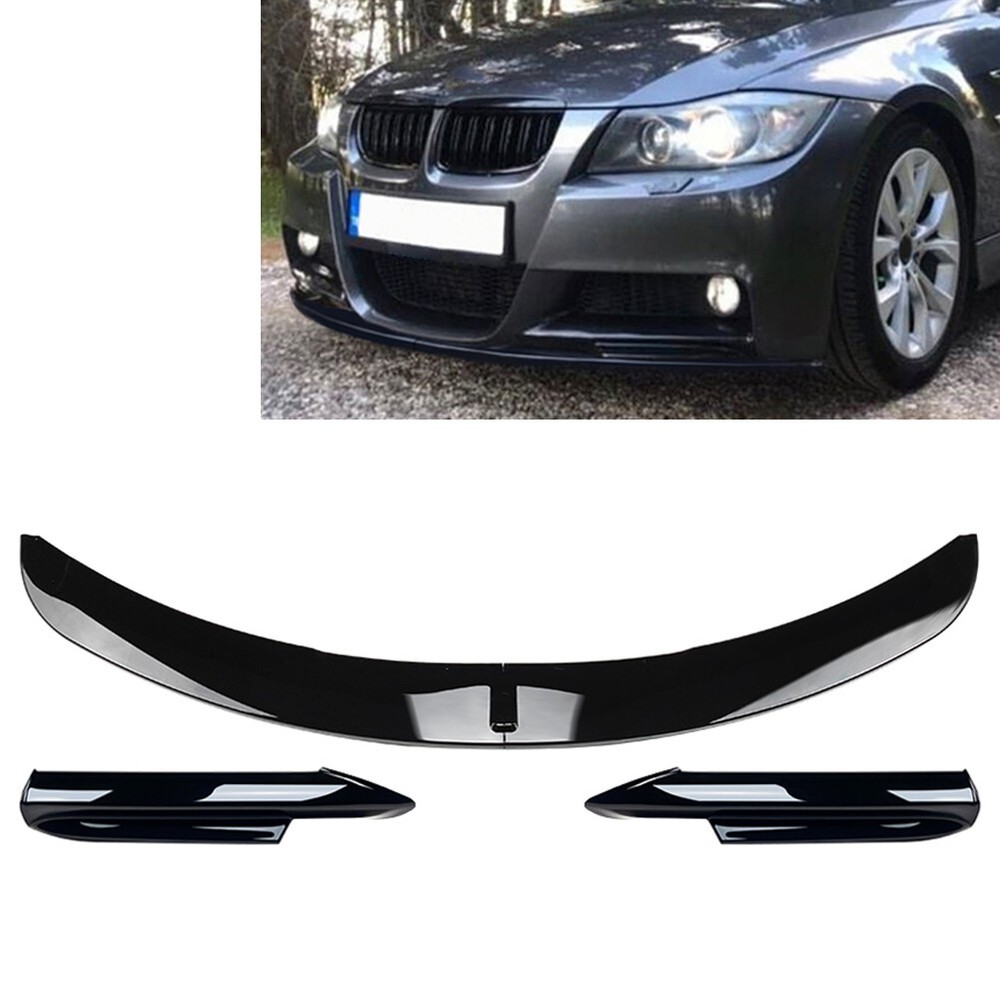Front Bumper Spoiler Lip+Side Splitter Cover Trim For BMW 3 Series E90 Black