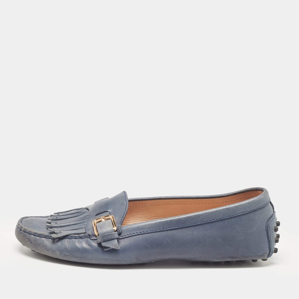 Tods Size 37 Blue Leather Loafers