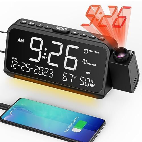 Digital Projection Alarm Clock with Ceiling Display for Bedrooms
