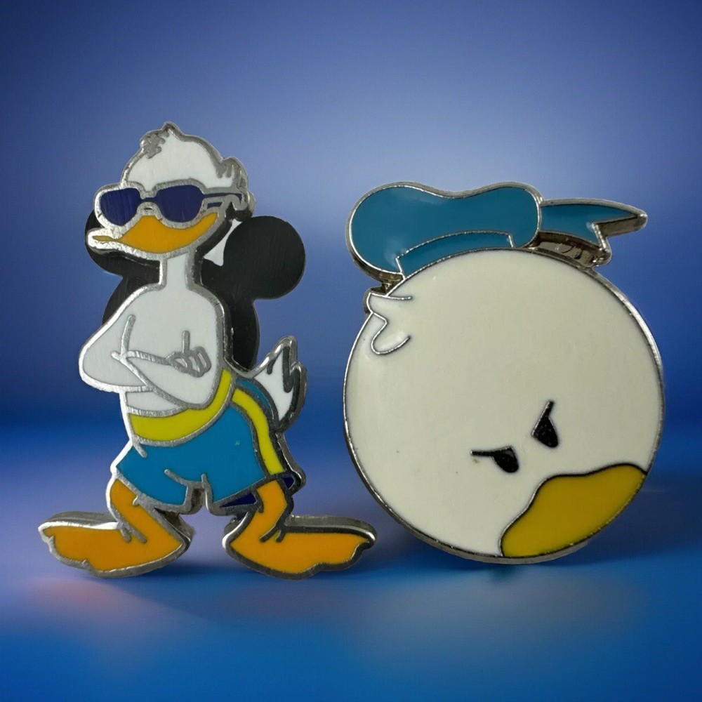 Disney Pin Trading Lot of 2 Donald Duck with Sunglasses/Swim Trunks Grumpy Face