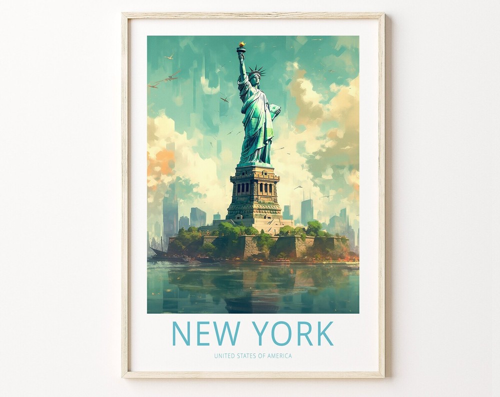 New York Travel Print New York City Travel Poster Travel Wall Art Statue Of
