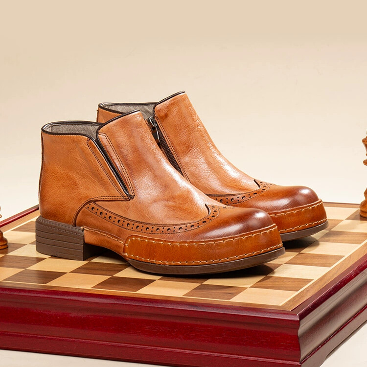 Retro British Style Mens Real Leather Brogue Ankle Boots Work Carved Wing Tip Sz