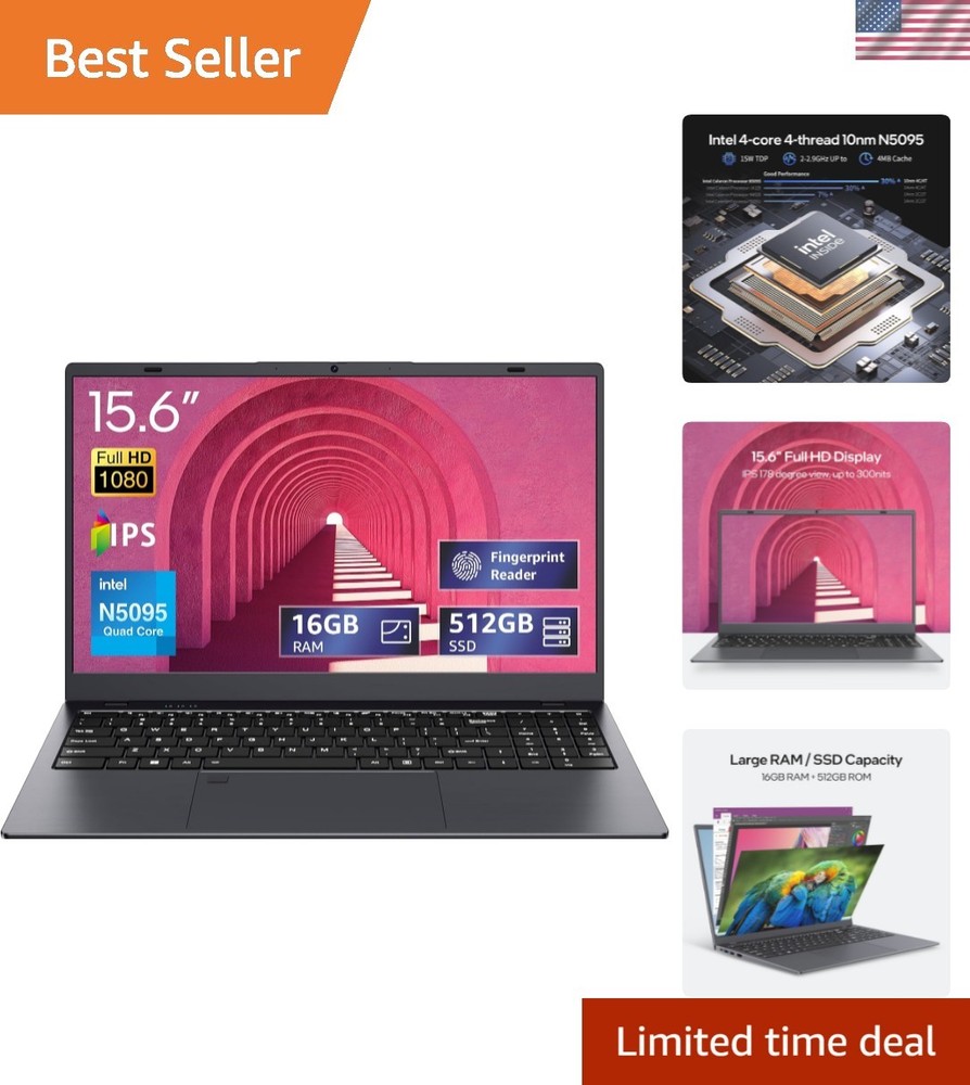 Lightweight 15.6-inch Laptop - 16GB RAM, 512GB SSD, Backlit Keyboard, Windows 11
