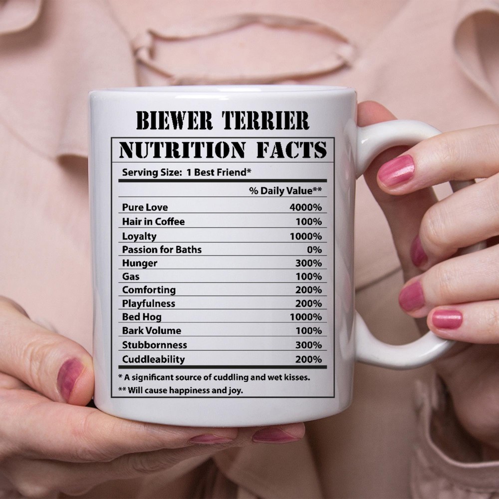 Funny Biewer Terrier Dog Lover Coffee Mug with Nutritional Facts Design  