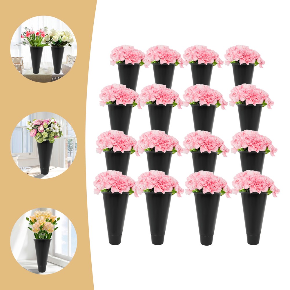 16Pack Coniform Garden Flower Buckets PP Flower Display Buckets 22cm*39cm Black