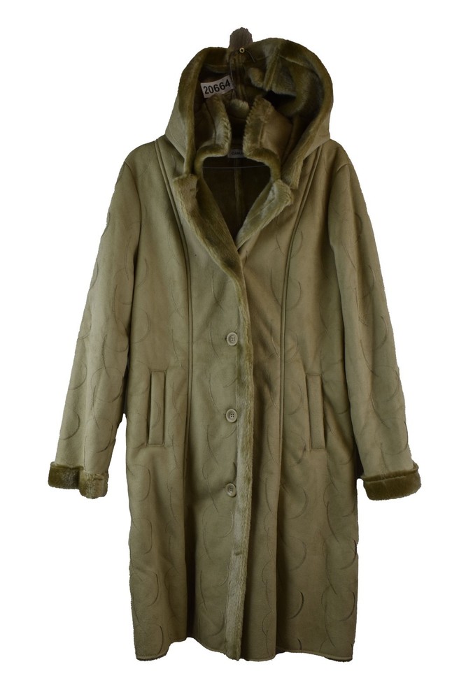 Damart Womans Y2K Afgan Hooded Faux Fur Beige Jacket Size 14 VTG Warm Winter