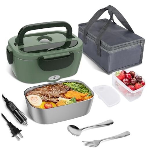 Portable 80W Electric Lunch Box for Adults in Dark Green  