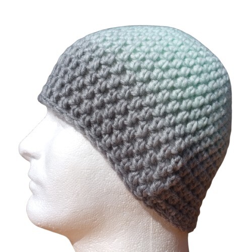 Men's Handmade Crochet Beanie in Silver Mint Green for Hiking Skiing OS Head Hugger