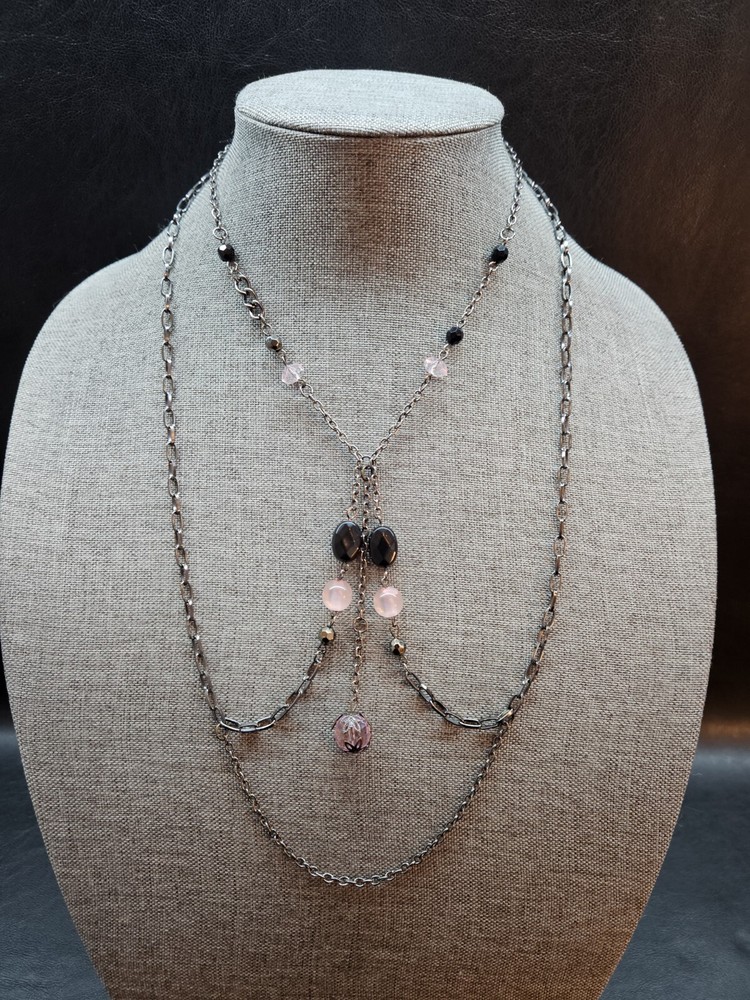 Silver Tone multi Beaded Handcrafted Victorian Style Statement Necklace 19