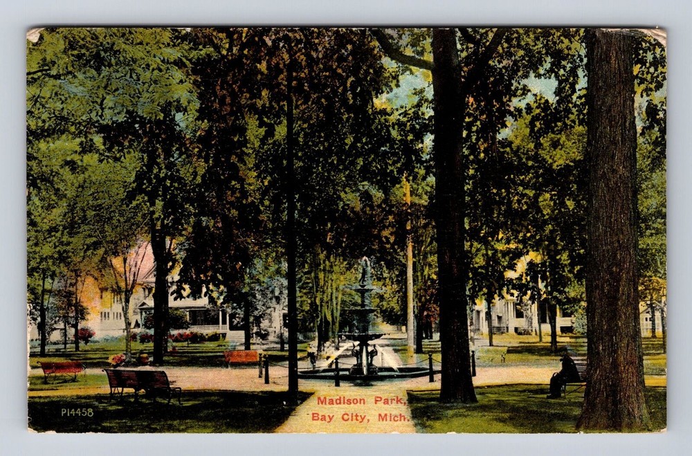 Bay City MI Madison Park Vintage Fountain 1912 Postcard