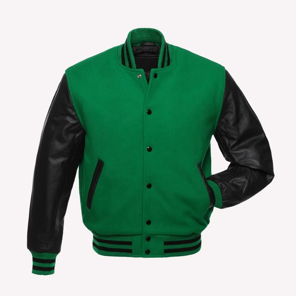 Men's Green & Black Varsity Baseball Wool Letterman Jacket