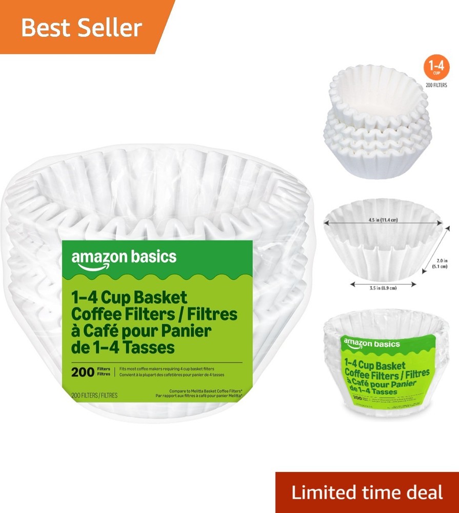 200 Count Compostable Basket Coffee Filters for 1-4 Cup Makers - Eco-Friendly