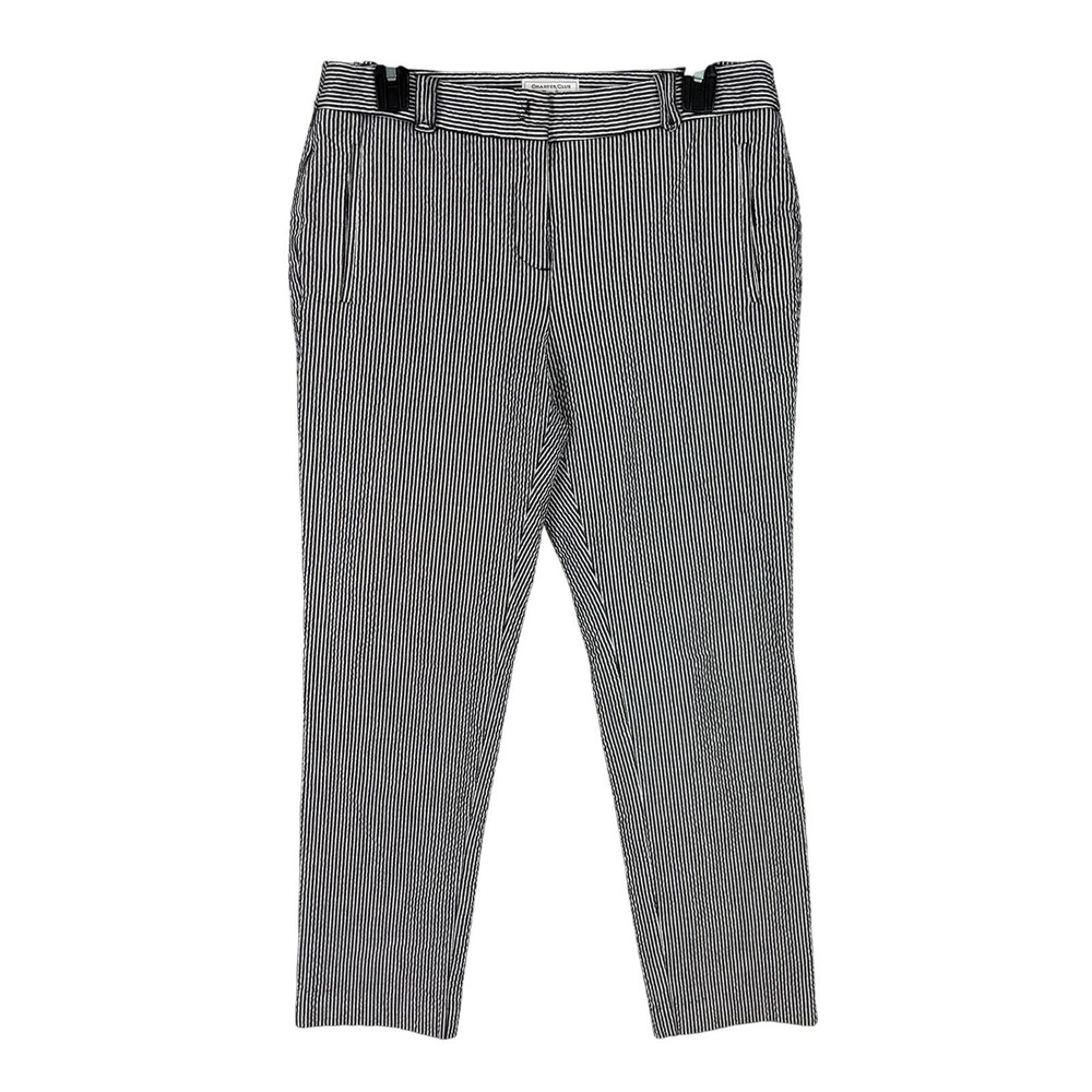 Charter Club Pants 8 Navy White Striped Seersucker Mid Rise Nautical Classic Fit