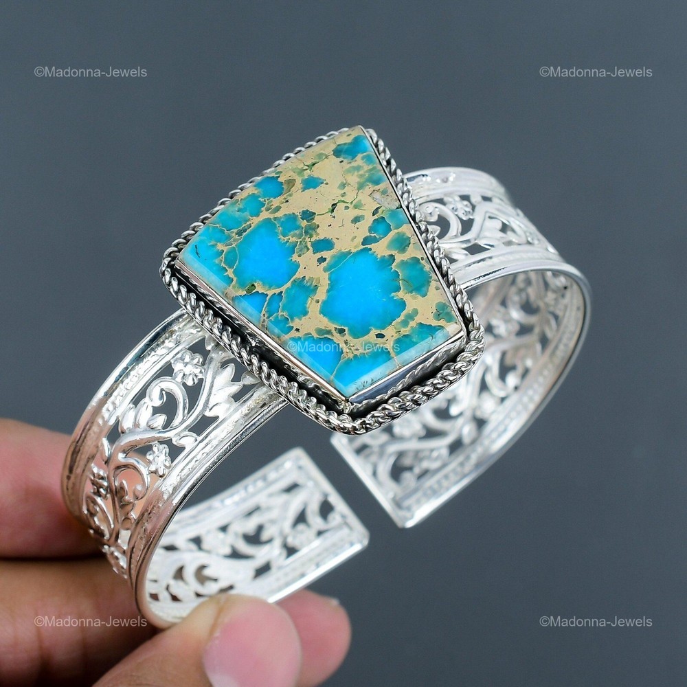 925 Silver Blue Sea Sediment Jasper Bangle - Mother's Day Special-image