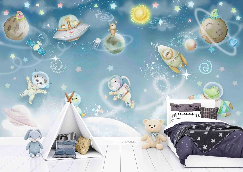 3D Space Animals Planet Illustration Wall Murals Wallpaper Murals Wall Sticker
