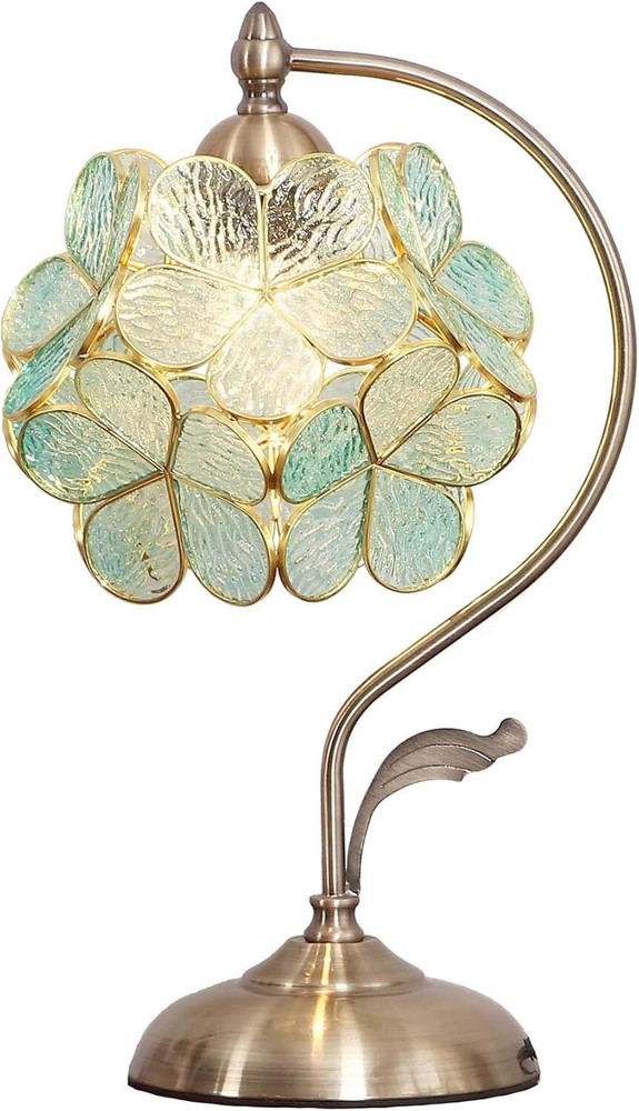 Compact 17-Inch Tiffany Table Lamp with Light Blue Shade - Perfect Indoor Accent