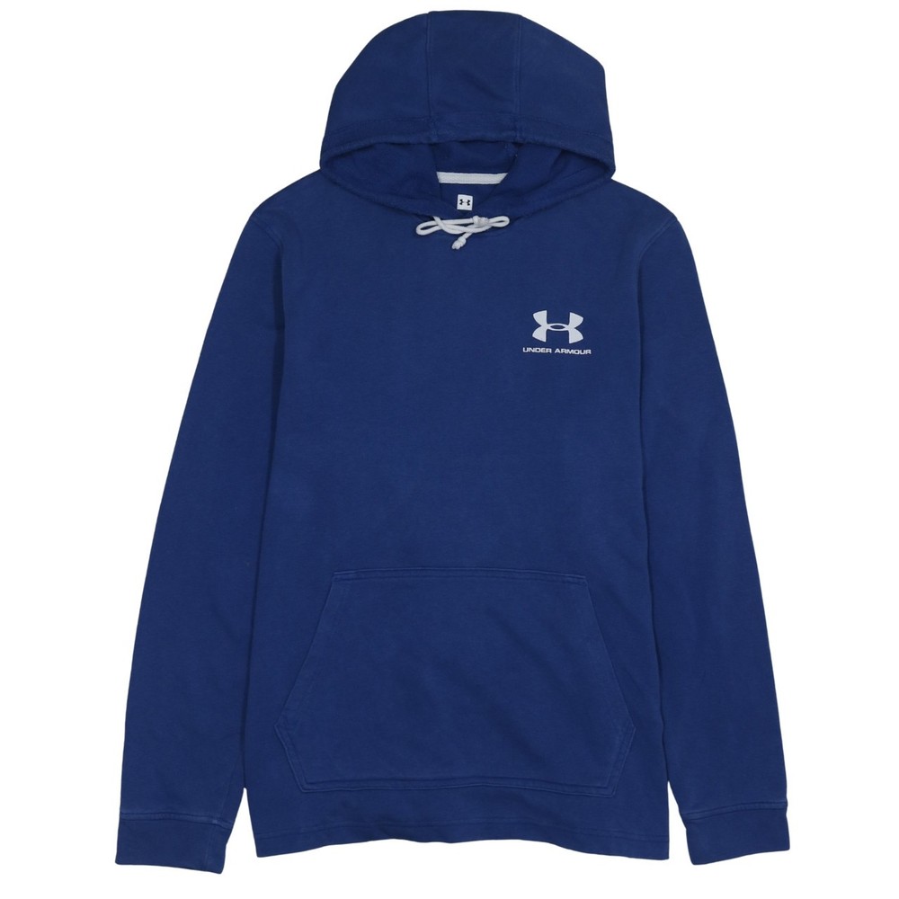 Under Armour Womens Hoodie Blue Fleece Kangaroo Pocket Logo Pullover Sweat L