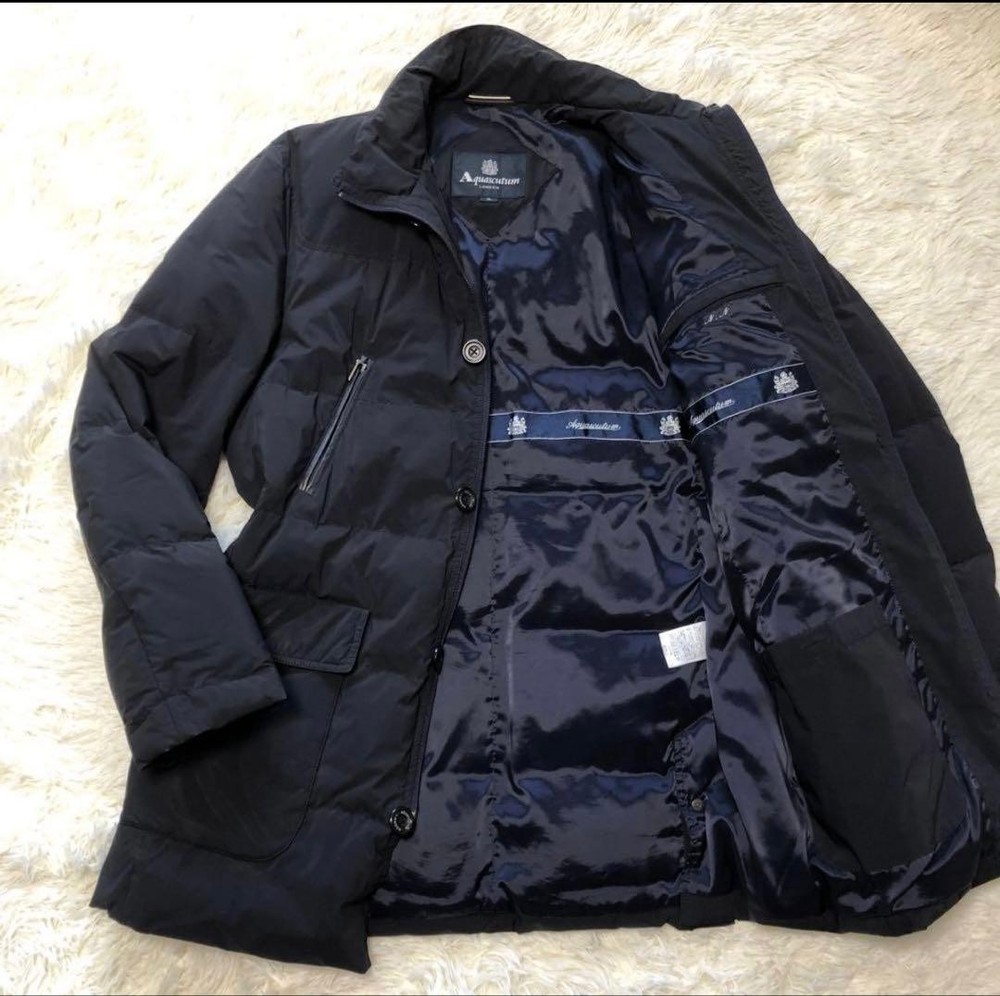 Aquascutum Down Coat Authentic Men's Asian fit L US size M Used Black Polyester