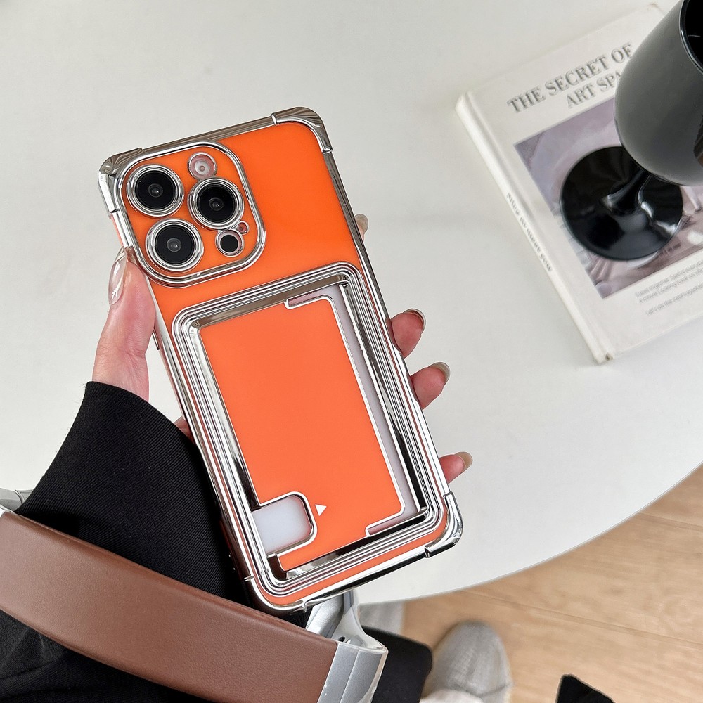 Stylish Plating Case for iPhone 16 15 Pro Max 14 13 12 11 with Lens Protection and Card Slot