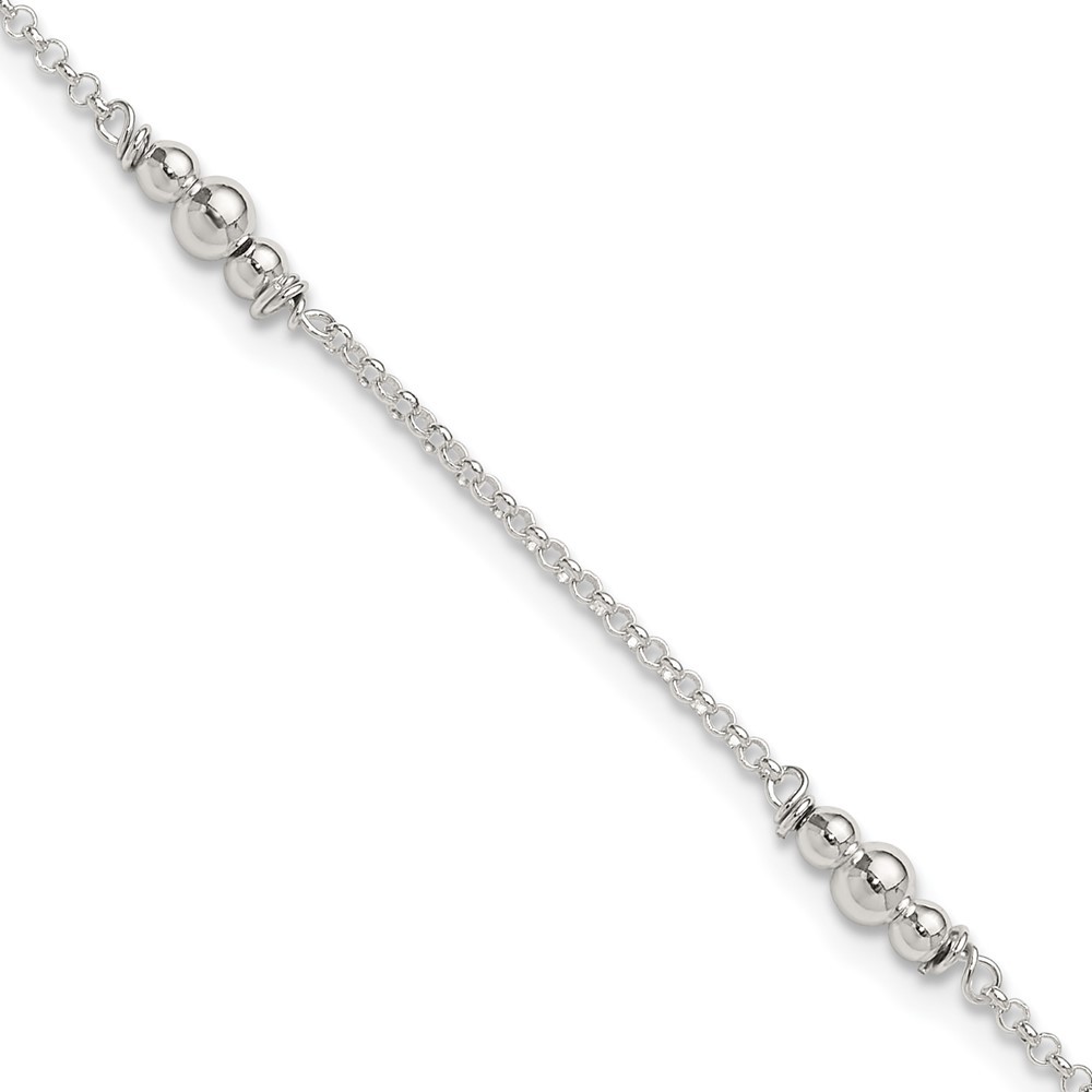 Sterling silver polished bead anklet 9 inch with 1 inch extender 2.84 grams
