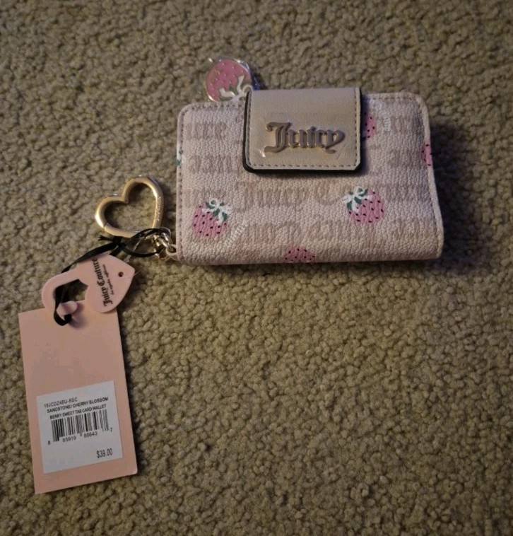 JUICY COUTURE SANDSTONE/CHERRY BLOSSOM BERRY SWEET TAB CARD WALLET NWT
