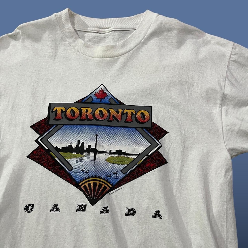 Vintage Tourist Graphic T Shirt Size L Toronto Canada White 2000
