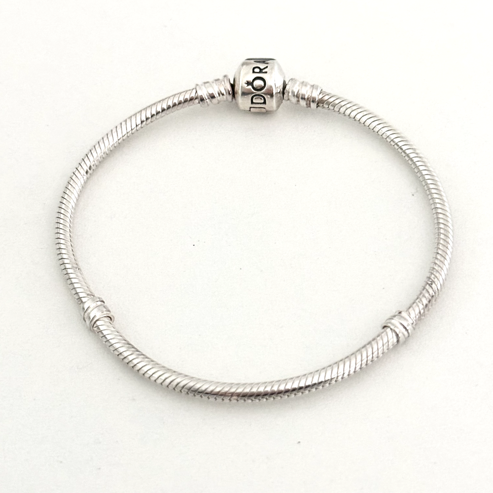Pandora Sterling Silver Snake Chain Charm Bracelet with Barrel Clasp 7.5 Inches