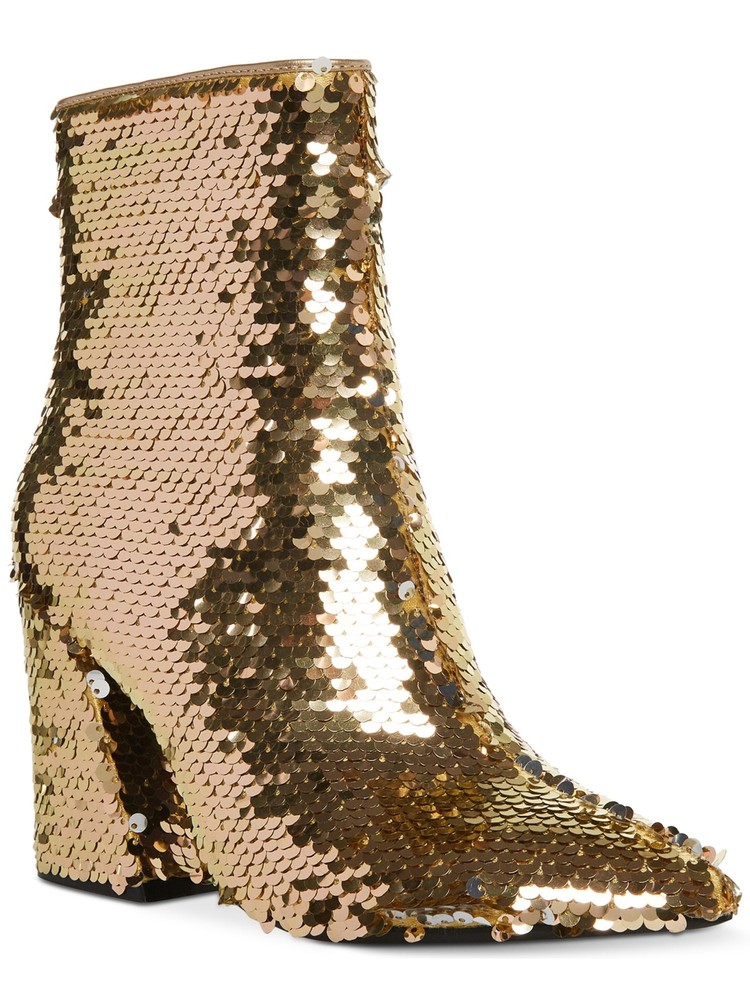 MADDEN GIRL Womens Gold Sequined Cody Pointed Toe Block Heel Booties 5.5 M