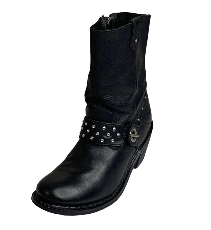 Harley Davidson Black Rhinestone Leather Moto Boots Size 9.5 3 Inch Heel