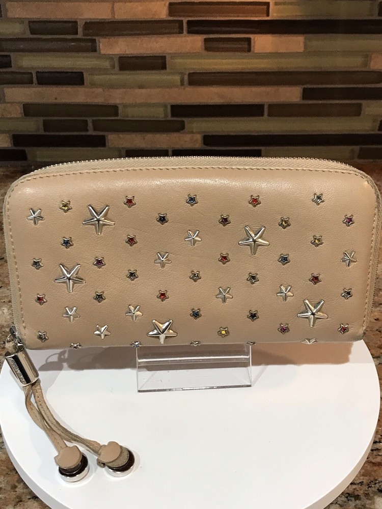 JIMMY CHOO Multi Star Studded Leather Zip Around Wallet - Stylish & Secure