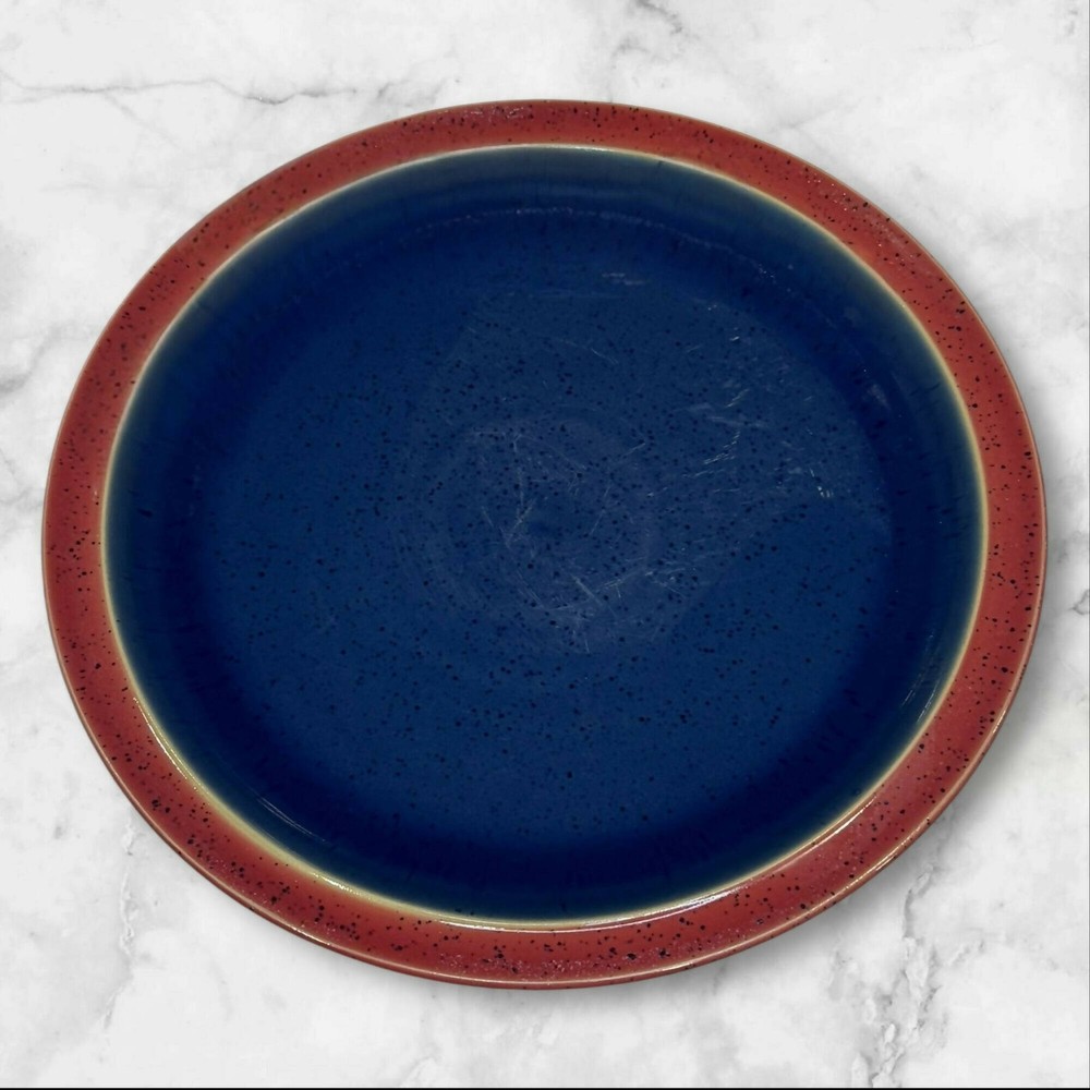 Denby Harlequin Blue Red Dinner Plates | Set of 3 | Good Condition