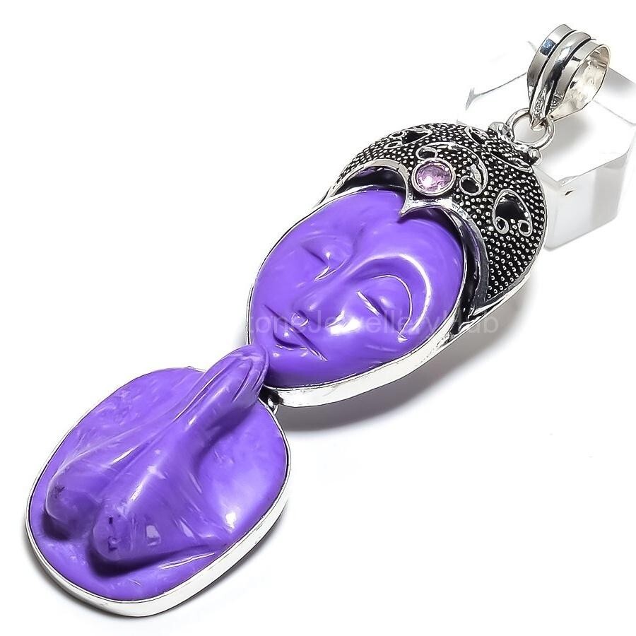 Christmas Sale Charoite Stone Amethyst Birthday Pendant Jewelry Sterling Silver-image