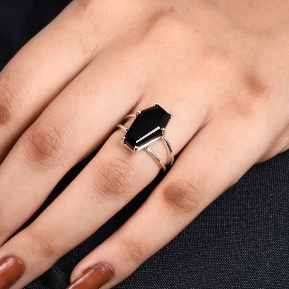 925 Sterling Silver Handmade Black Onyx Coffin Ring Bridal set Anniversary Ring