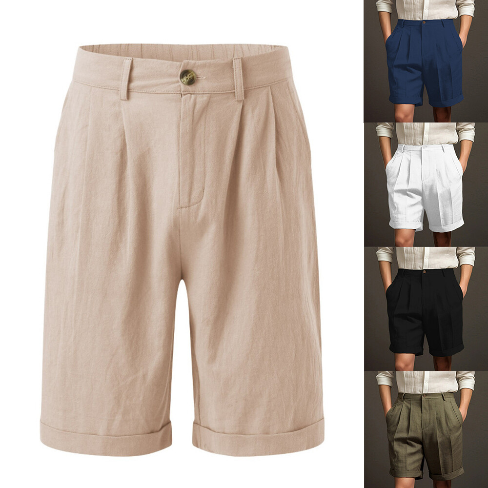 Casual Pants Summer Linen Short Cargo British Cotton Loose Shorts Men Sty