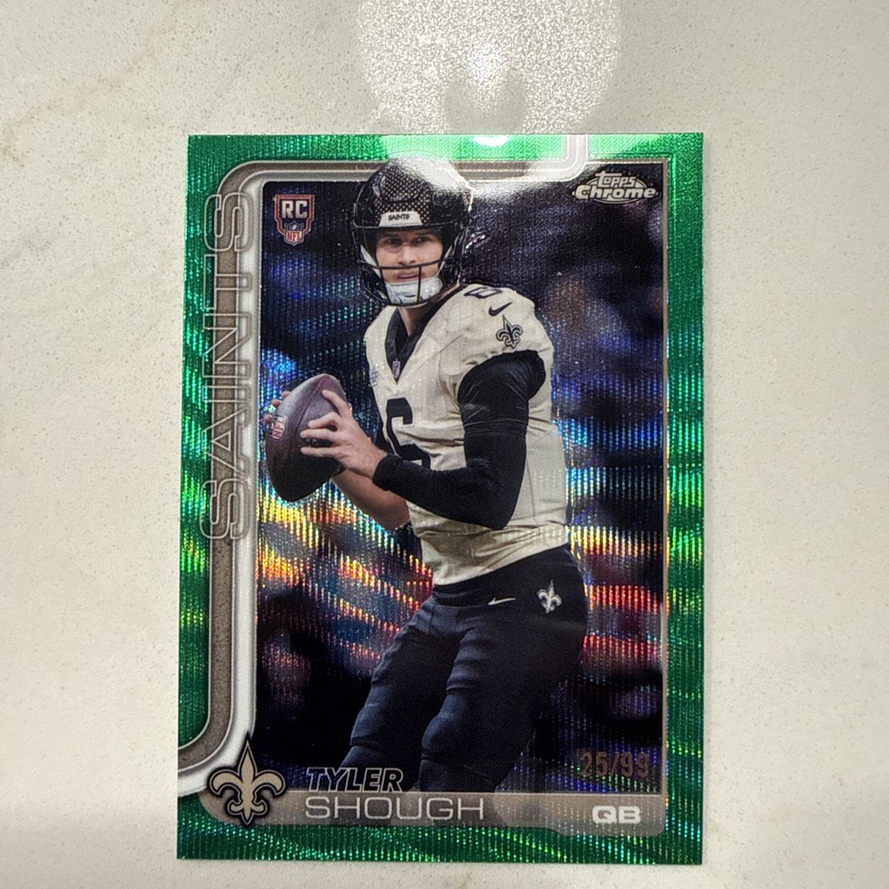 Tyler Shough 2025 Topps Chrome Rookie Green Geometric Refractor /99 Saints RC