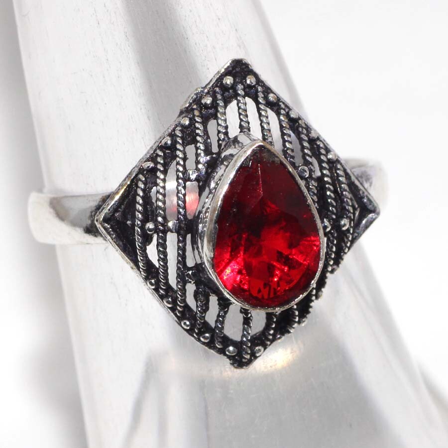 Garnet 925 Silver Plated Gemstone Handmade Ring US 7.5 Gift Jewelry JW