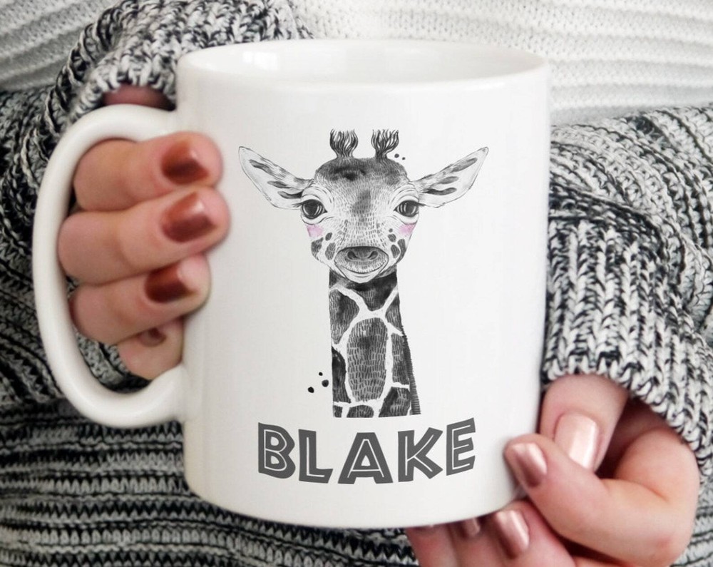 Personalised Giraffe Mug Latte Mug Enamel Mug Kids Mug Wild Animal Safari Animal
