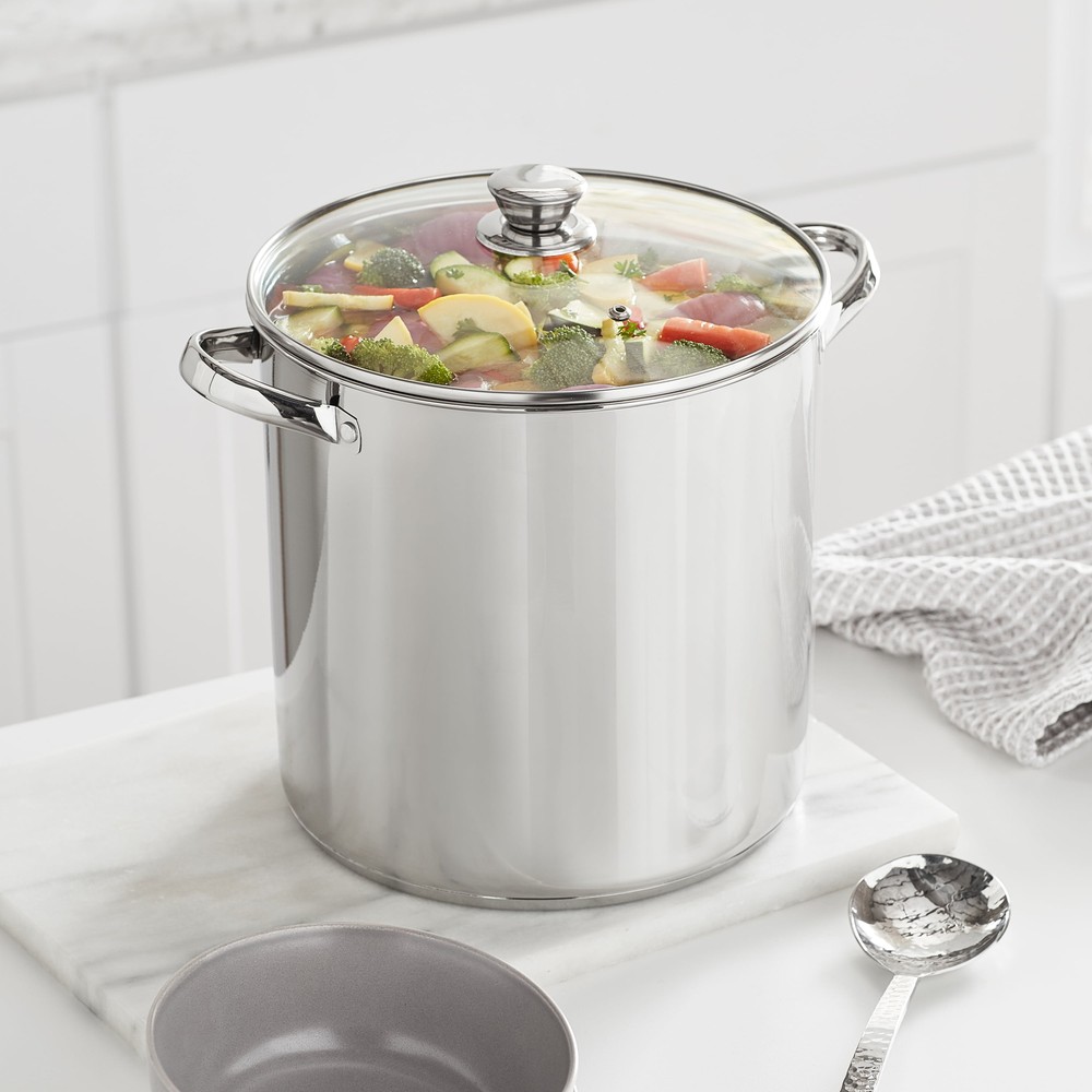Stainless Steel 12-Quart Stock Pot with Glass Lid for Induction Cooktops