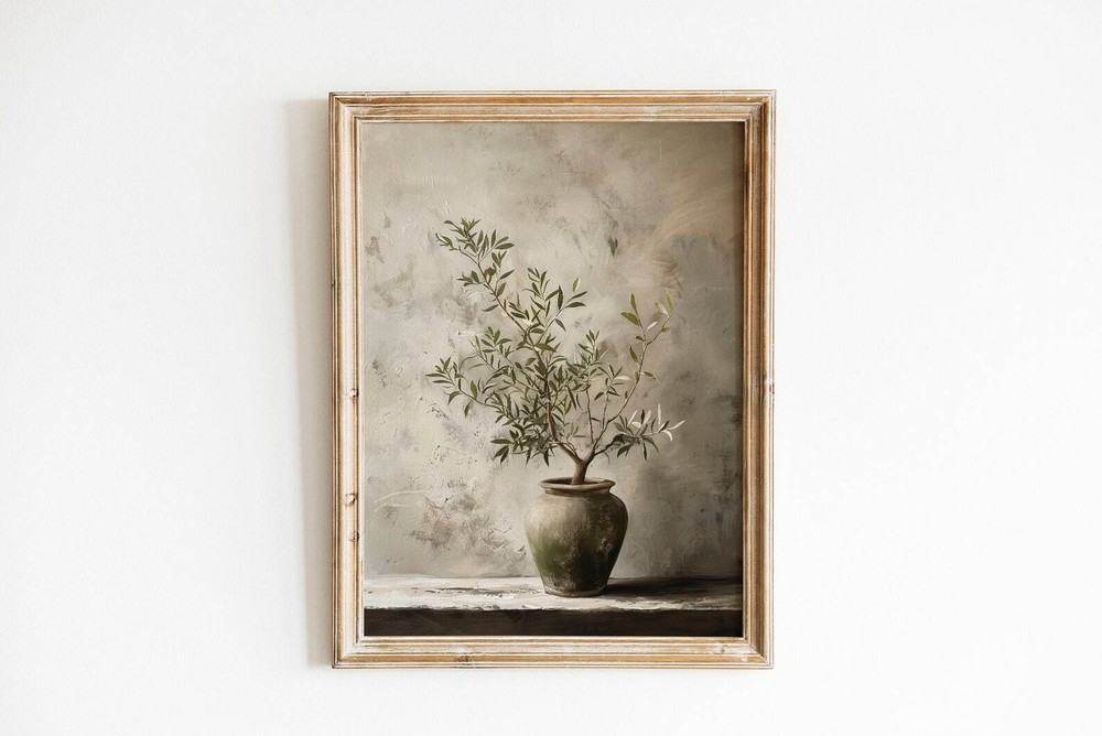 Cottage Core Decor Olive Tree Oil Painting Sage Green Wall Art Rustic Fine Art