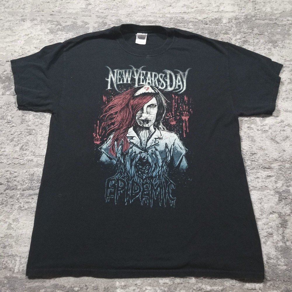 New Years Day Epidemic T Shirt Mens Large Album Metal Rock Nurse Graphic Black-image
