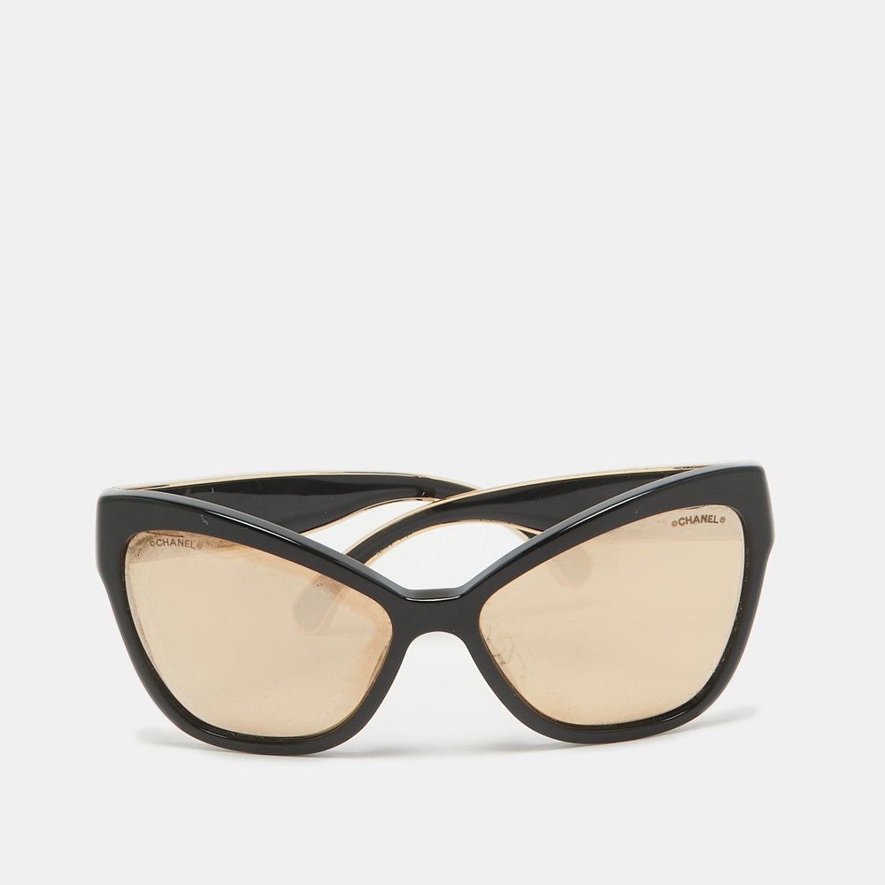 Chanel Black Gold Mirrored 5271 Cat-Eye Sunglasses