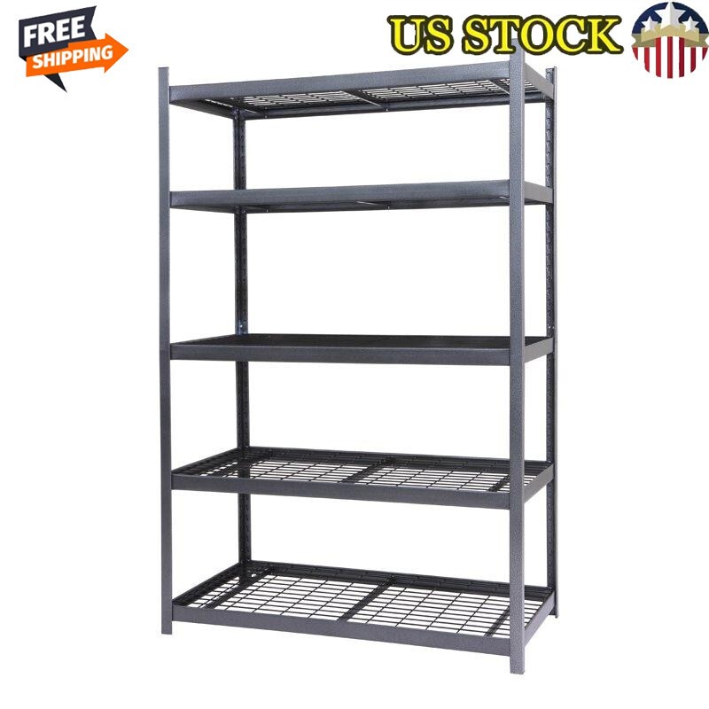 5-Shelf Heavy Duty Boltless Steel Wire Rack with Plastic Feet for Home Storage  