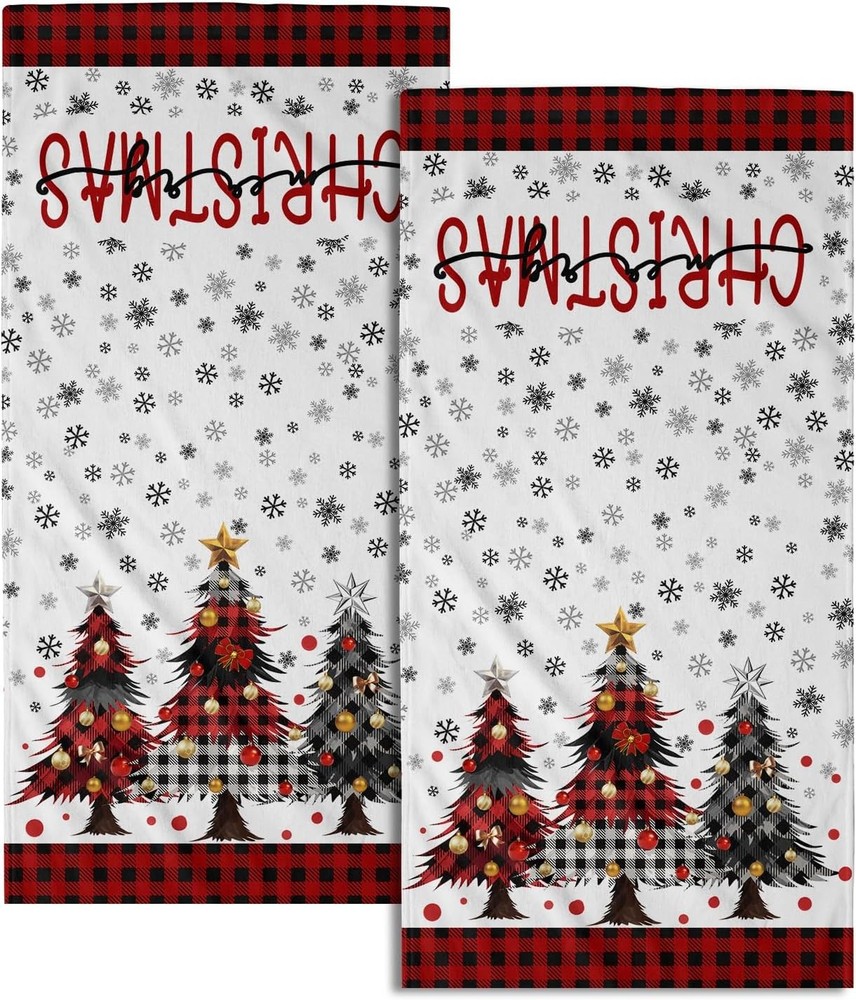 Merry Christma Hand Towels Set of 2 Xmas Trees Snowflake one size,