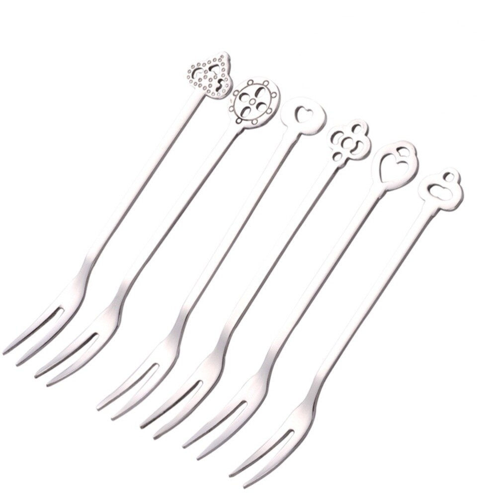 6 Pcs/set Decorative Flatware Set Cocktail Picks Mixing Spoon Fruit Forks