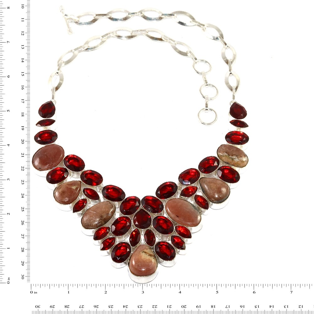 Rhodochrosite Garnet Gemstone Beaded Necklace 16-18 Inches Adjustable