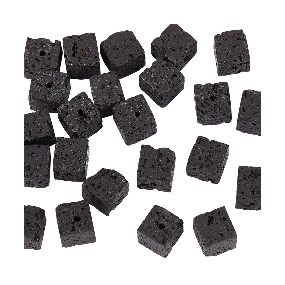 OLYCRAFT about 45~48Pcs 8x8mm Natural Lava Beads Black Cube Lava Beads Square...